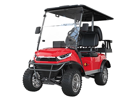 red lifted electric golf cart