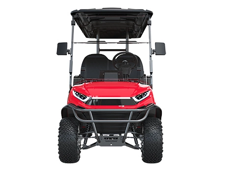 4 seater red lifted golf cart with cargo