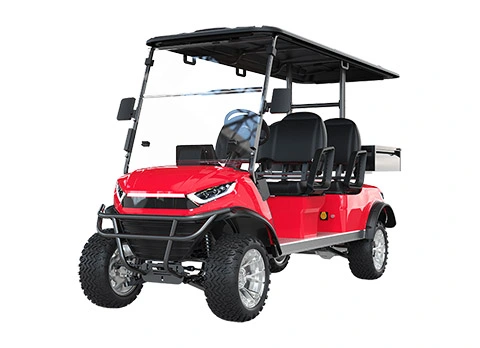 red lifted golf cart with cargo